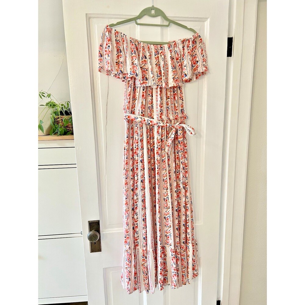 Margaux Riviera Boho Floral Bohemian Chic Resort Wear Coastal Luxe Maxi Dress L - Picture 2 of 11